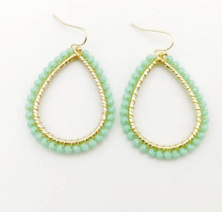 Handcrafted Beaded Teardrop Earrings with Gold Accents - Multiple Colors Available